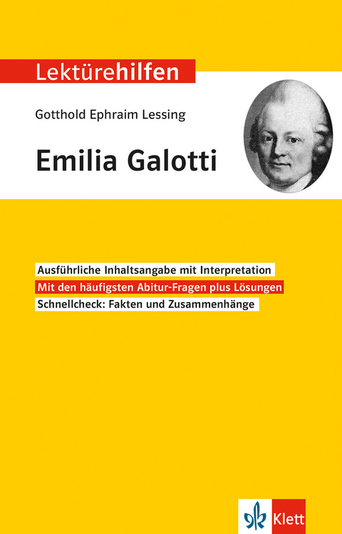 Klett Lektürehilfen Gotthold Ephraim Lessing, Emilia Galotti - Wolf Dieter Hellberg