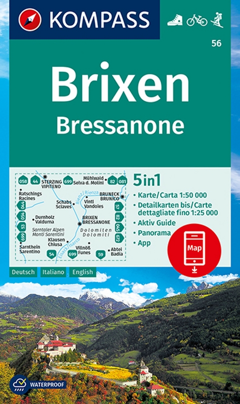 KOMPASS Wanderkarte 56 Brixen, Bressanone 1:50.000