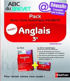 Pack anglais 3e : livre + livre numérique interactif : l'essentiel pour le brevet