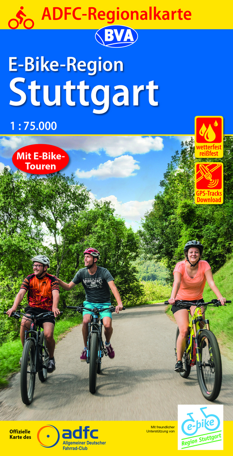 ADFC-Regionalkarte E-Bike-Region Stuttgart, 1:75.000, mit Tagestourenvorschlägen, reiß- und wetterfest, GPS-Tracks Download