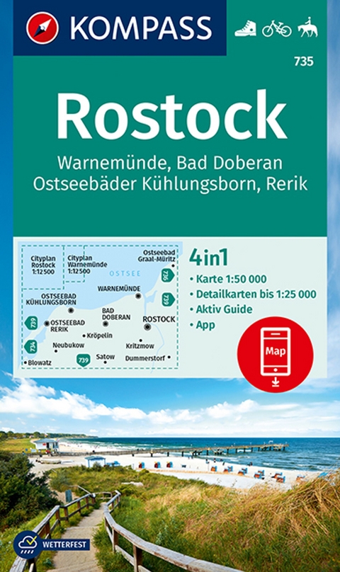 KOMPASS Wanderkarte 735 Rostock, Warnemünde, Bad Doberan, Ostseebäder Kühlungsborn, Rerik 1:50.000