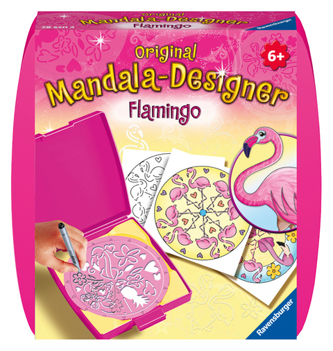 Ravensburger Mandala Designer Mini Flamingo 28520, Zeichnen lernen für Kinder ab 6 Jahren, Zeichen-Set mit Mandala-Schablone für farbenfrohe Mandalas