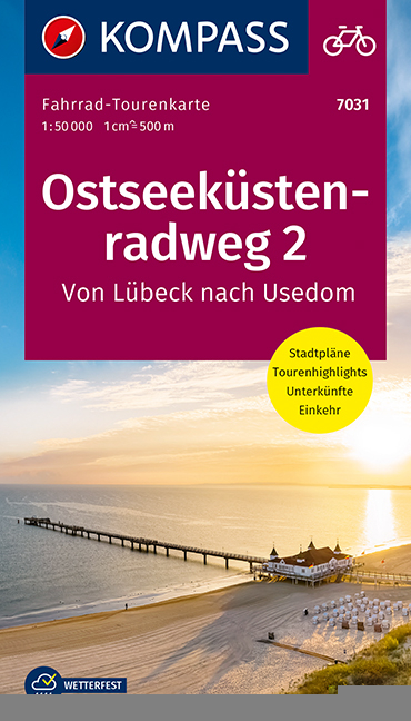 KOMPASS Fahrrad-Tourenkarte Ostseeküstenradweg 2, von Lübeck nach Usedom 1:50.000