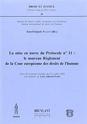 La mise en oeuvre du protocole n°11 : le nouveau règlement de la Cour européenne des droits de l'homme -  JOURNÉE D'ÉTUDES À LA MÉMOIRE DE LOUIS EDMOND PETTITI (1999)