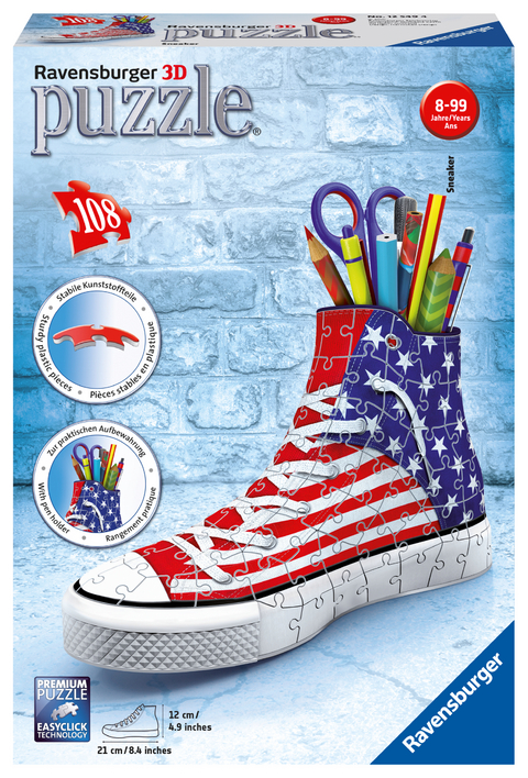 Ravensburger 3D Puzzle 12549 Sneaker American Style - Praktischer Stiftehalter - 108 Teile - Schreibtisch-Organizer für Kinder ab 8 Jahren