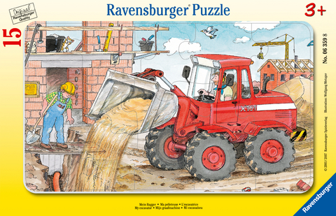 Ravensburger Kinderpuzzle - 06359 Mein Bagger - Rahmenpuzzle für Kinder ab 3 Jahren, mit 15 Teilen - 