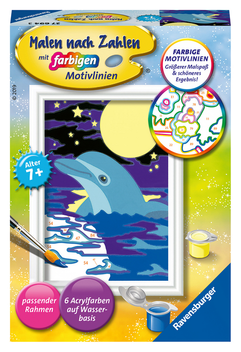 Ravensburger CreArt 27694 - Kleiner Delfin - Malen nach Zahlen Delfin für Kinder ab 7 Jahre