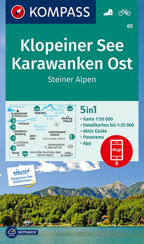 KOMPASS Wanderkarte 65 Klopeiner See, Karawanken Ost, Steiner Alpen 1:50.000