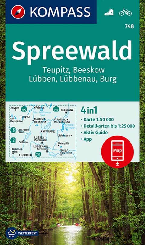 KOMPASS Wanderkarte 748 Spreewald, Teupitz, Beeskow, Lübben, Lübbenau, Burg 1:50.000