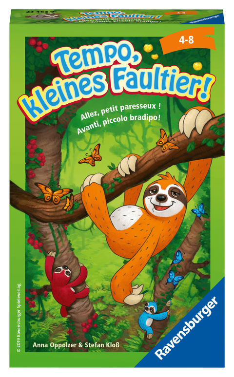 Ravensburger 23463 - Tempo, kleines Faultier, Mitbringspiel für 2-4 Spieler, Kinderspiel ab 4 Jahren, kompaktes Format, Reisespiel, Brettspiel - Anna Oppolzer, Stefan Kloß