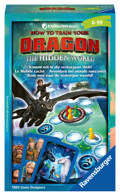 Das Ravensburger Mitbringspiel "Kommt mit in die verborgene Welt" zum neuen Kinofilm: Drachenzähmen leicht gemacht 3 - Die geheime Welt -  Treo Game Designers