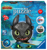 Ravensburger 3D Puzzle 11145 - Puzzle-Ball Dragons 3 Ohnezahn mit Ohren- 72 Teile - Puzzle-Ball für Fans von Dragons ab 6 Jahren