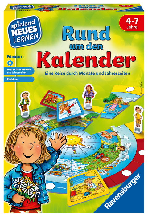 Ravensburger 24984 - Rund um den Kalender - Spielen und Lernen für Kinder, Lernspiel für Kinder von 4-7 Jahren, Spielend Neues Lernen für 2-4 Spieler - Helmut Walch