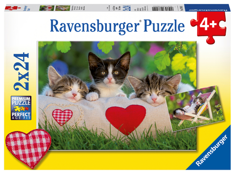 Ravensburger Kinderpuzzle - 07801 Verschlafene Kätzchen - Puzzle für Kinder ab 4 Jahren, mit 2x24 Teilen