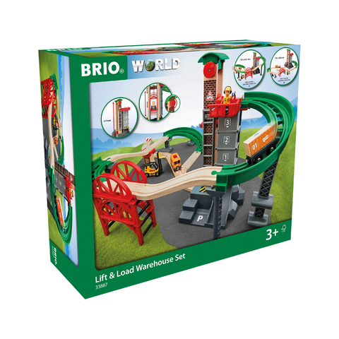 BRIO World 33887 Großes Lagerhaus-Set mit Aufzug – Zubehör für die BRIO Holzeisenbahn – Konstruktionsspielzeug empfohlen für Kinder ab 3 Jahren