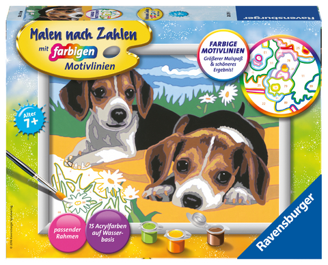 Ravensburger CreArt 28329 - Jack Russel Welpen - Malen nach Zahlen Hunde für Kinder ab 7 Jahre