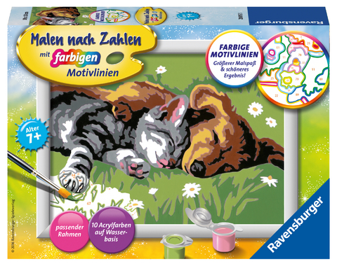 Ravensburger CreArt 28015 - Tiefer Schlaf - Malen nach Zahlen Hund und Katze für Kinder ab 7 Jahre