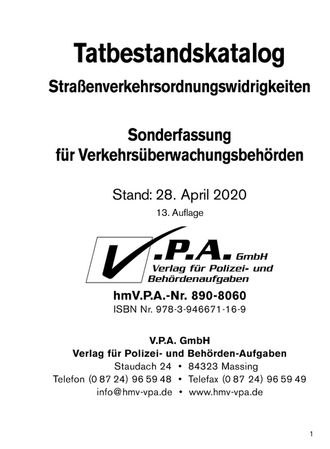 Bundeseinheitlicher Tatbestandskatalog - Sonderfassung für Verkehrsüberwachung - 