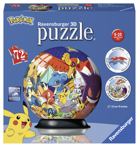 Ravensburger 3D Puzzle 11785 - Puzzle-Ball Pokémon - 72 Teile - Puzzle-Ball für Pokémon Fans ab 6 Jahren