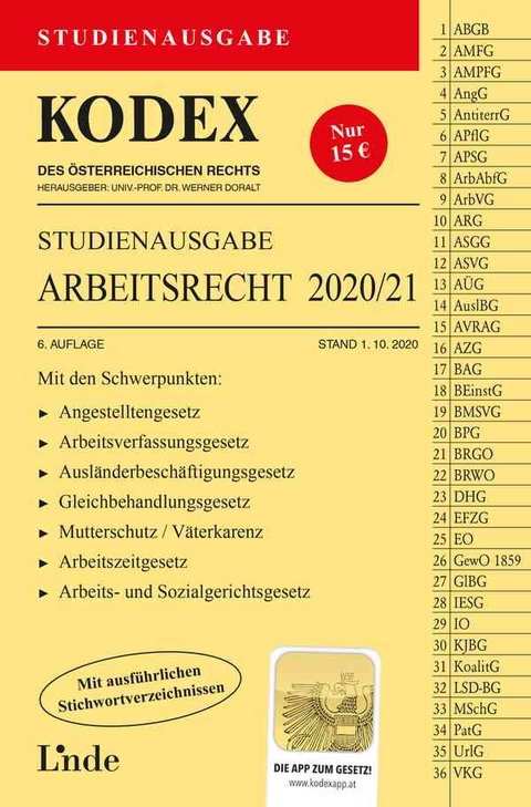 KODEX Studienausgabe Arbeitsrecht 2020/21 - Gerda Ercher-Lederer, Edda Stech