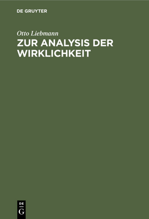 Zur Analysis der Wirklichkeit - Otto Liebmann