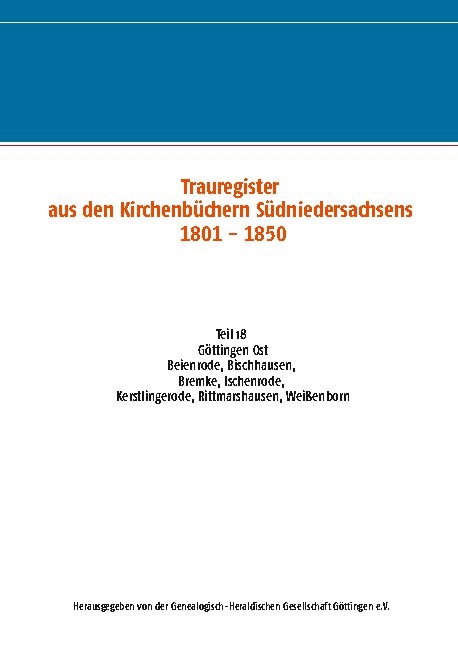 Trauregister aus den Kirchenbüchern Südniedersachsens 1801 - 1850 - 