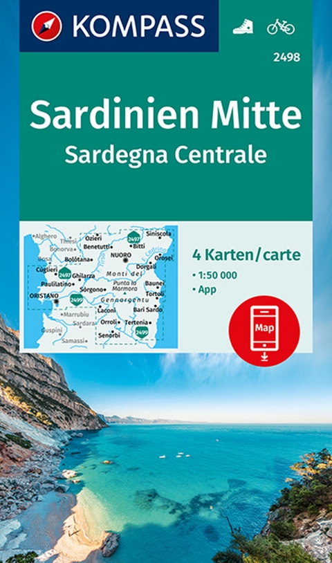 KOMPASS Wanderkarten-Set 2498 Sardinien Mitte, Sardegna Centrale (4 Karten) 1:50.000