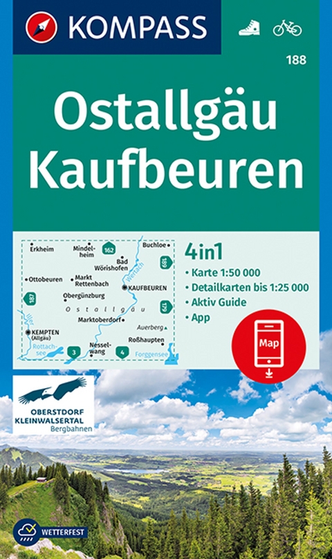 KOMPASS Wanderkarte 188 Ostallgäu, Kaufbeuren 1:50.000