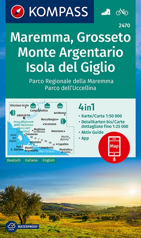 KOMPASS Wanderkarte 2470 Maremma, Grosseto, Monte Argentario, Isola del Giglio 1:50.000