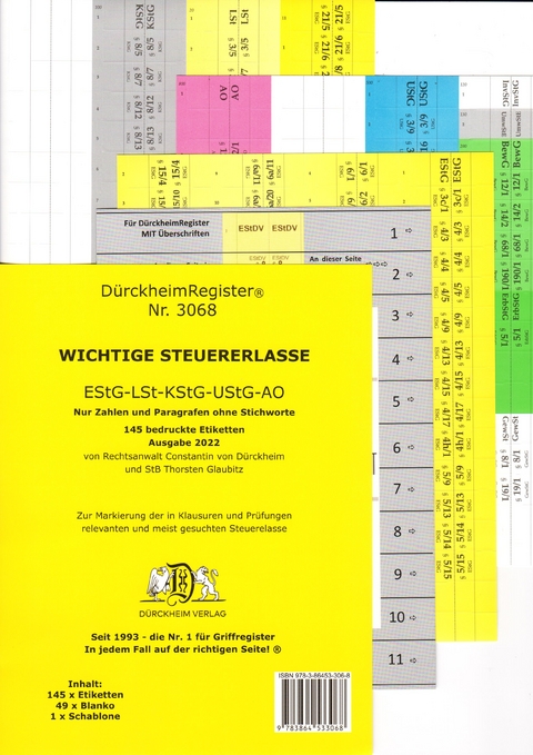 DürckheimRegister® STEUERERLASSE Gesetze und §§, OHNE Stichworte - Constantin von Dürckheim