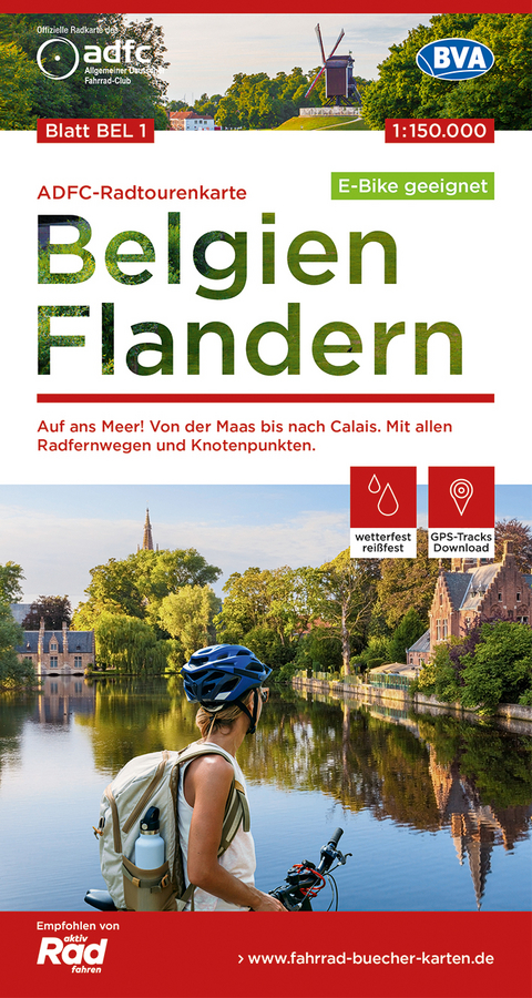 ADFC-Radtourenkarte BEL 1 Belgien Flandern 1:150.000, reiß- und wetterfest, E-Bike geeignet, GPS-Tracks Download