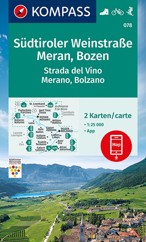 KOMPASS Wanderkarten-Set 078 Südtiroler Weinstraße, Meran, Bozen (2 Karten) 1:25.000