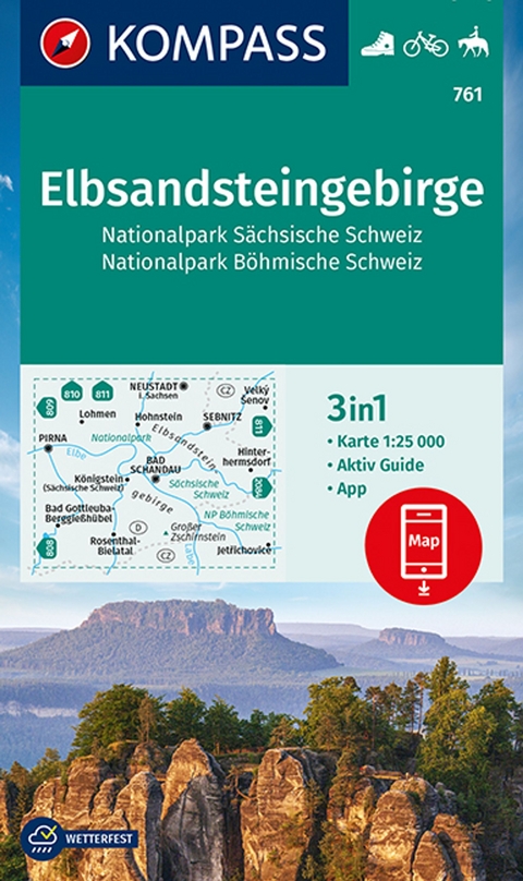 KOMPASS Wanderkarte 761 Elbsandsteingebirge, Nationalpark Sächsische Schweiz, Nationalpark Böhmische Schweiz