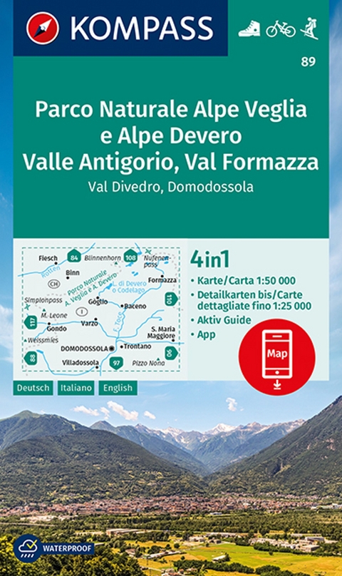 KOMPASS Wanderkarte 89 Parco Naturale Alpe Veglia e Alpe Devero, Valle Antigorio, Val Formazza, Val Divedro, Domodossola 1:50.000