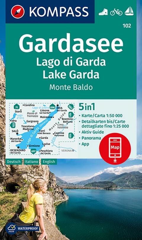 KOMPASS Wanderkarte 102 Gardasee, Lago di Garda, Lake Garda, Monte Baldo 1:50.000