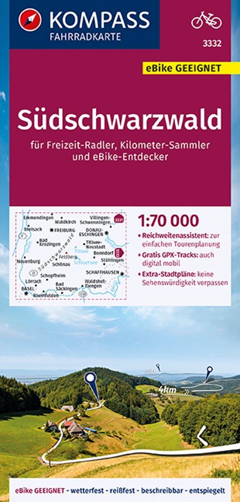 KOMPASS Fahrradkarte 3332 Südschwarzwald 1:70.000