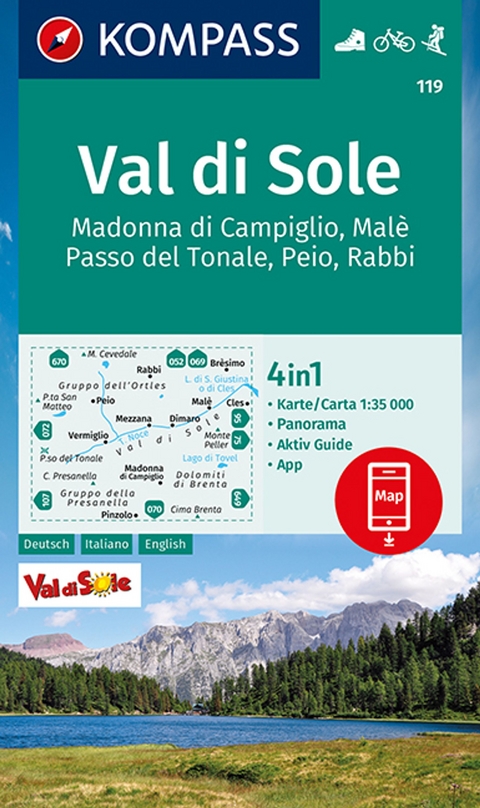 KOMPASS Wanderkarte 119 Val di Sole, Madonna di Campiglio, Malè, Passo del Tonale, Peio, Rabbi