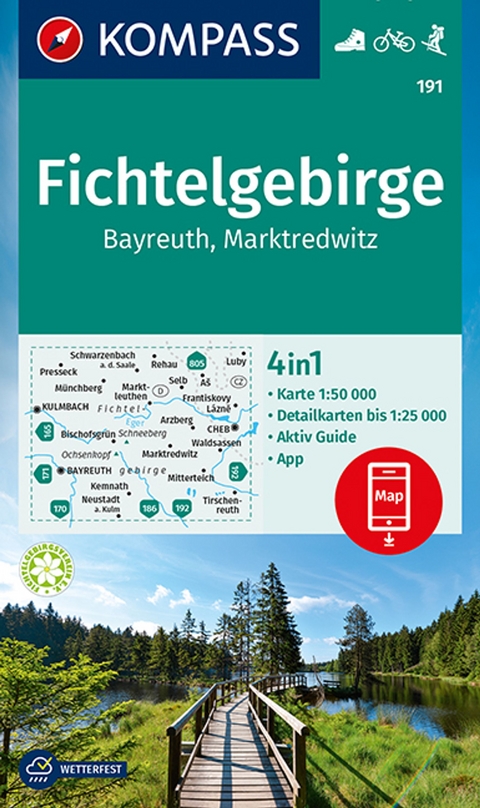 KOMPASS Wanderkarte 191 Fichtelgebirge, Bayreuth, Marktredwitz 1:50.000