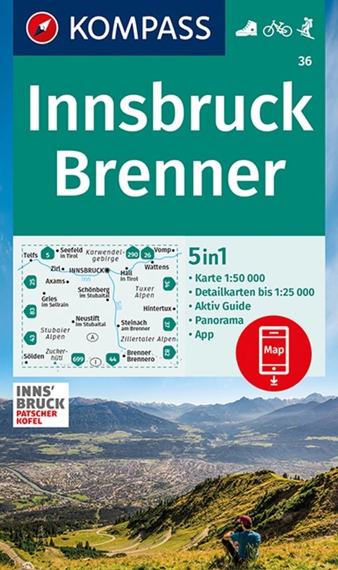 KOMPASS Wanderkarte 36 Innsbruck, Brenner 1:50.000