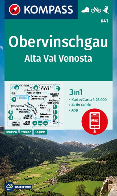 KOMPASS Wanderkarte 041 Obervinschgau, Alta Val Venosta 1:25.000