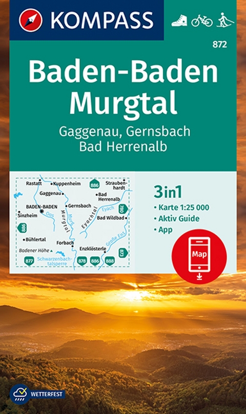 KOMPASS Wanderkarte 872 Baden-Baden, Murgtal, Gaggenau, Gernsbach, Bad Herrenalb 1:25.000