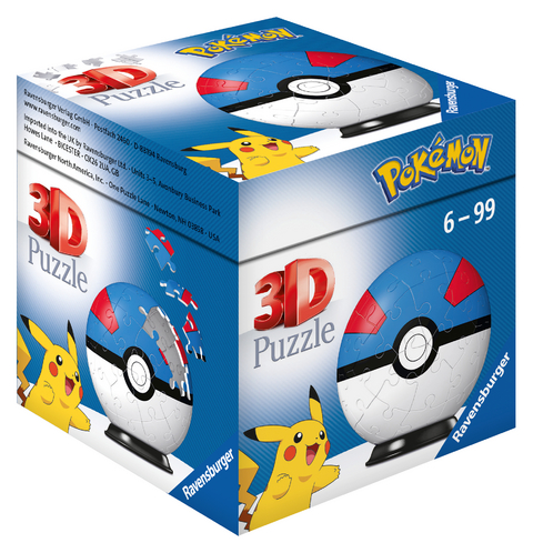 Ravensburger 3D Puzzle 11265 - Puzzle-Ball Pokémon Pokéballs - Superball - [EN] Great Ball - 54 Teile - für Pokémon Fans ab 6 Jahren