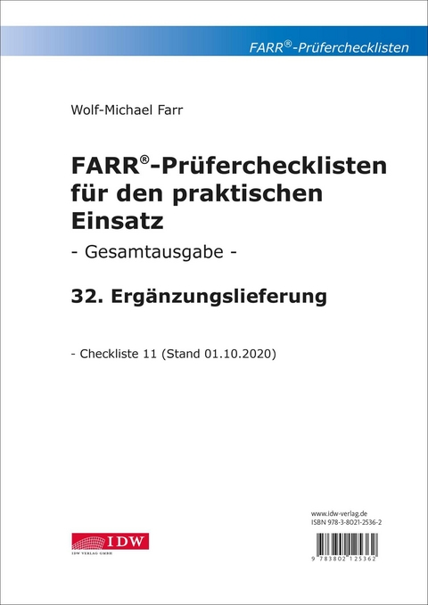 Farr, Prüfercheckl. 32. Erg.Lief. z. Grundwerk - Wolf-Michael Farr