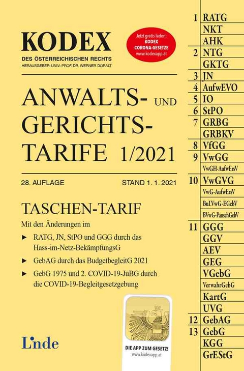 KODEX Anwalts- und Gerichtstarife 1/2021 - Dietmar Dokalik