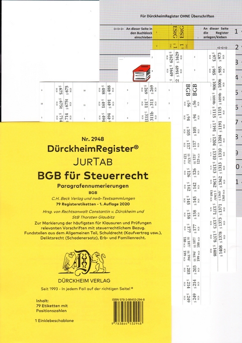 DürckheimRegister® BGB im Steuerrecht, Gesetze und §§ , OHNE Stichworte - Constantin Dürckheim, Thorsten Glaubitz