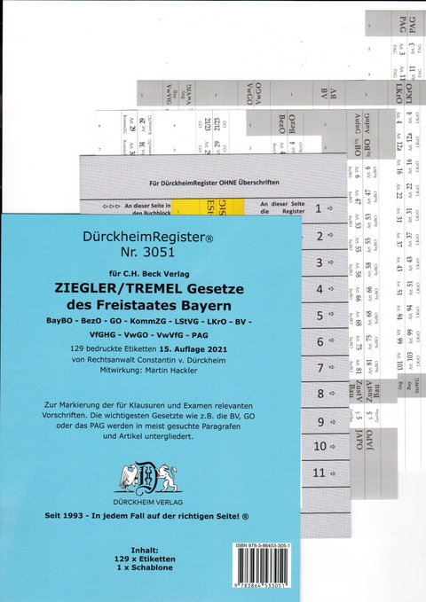 DürckheimRegister® ZIEGLER TREMEL Gesetze Freistaat Bayern SW, OHNE Stichworte - 