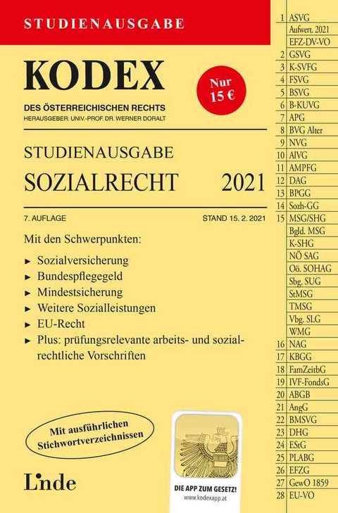 KODEX Studienausgabe Sozialrecht 2021 - Elisabeth Brameshuber