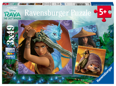 Ravensburger Kinderpuzzle - 05098 Raya, die tapfere Kriegerin - Puzzle für Kinder ab 5 Jahren, mit 3x49 Teilen