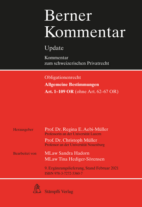 Allgemeine Bestimmungen, Art. 1-109 OR (ohne Art. 62-67 OR), 9. Ergänzungslieferung - 