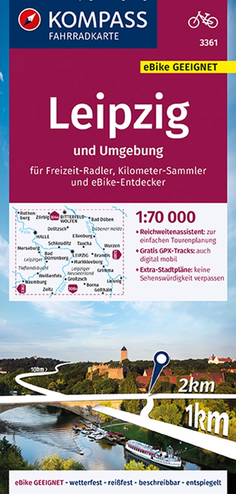 KOMPASS Fahrradkarte 3361 Leipzig und Umgebung 1:70.000